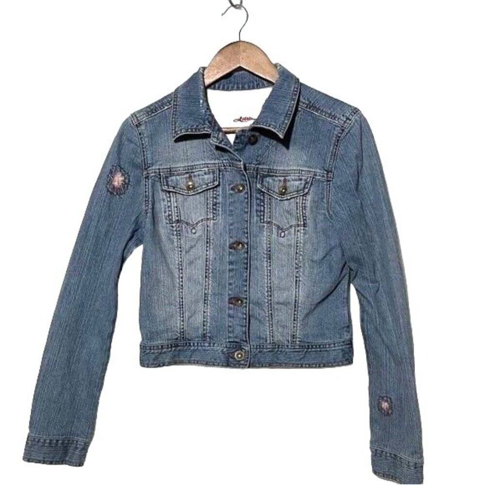 Lilu · Junior Medium · Cropped Denim Jacket · Distressed Washed Look · Blue
